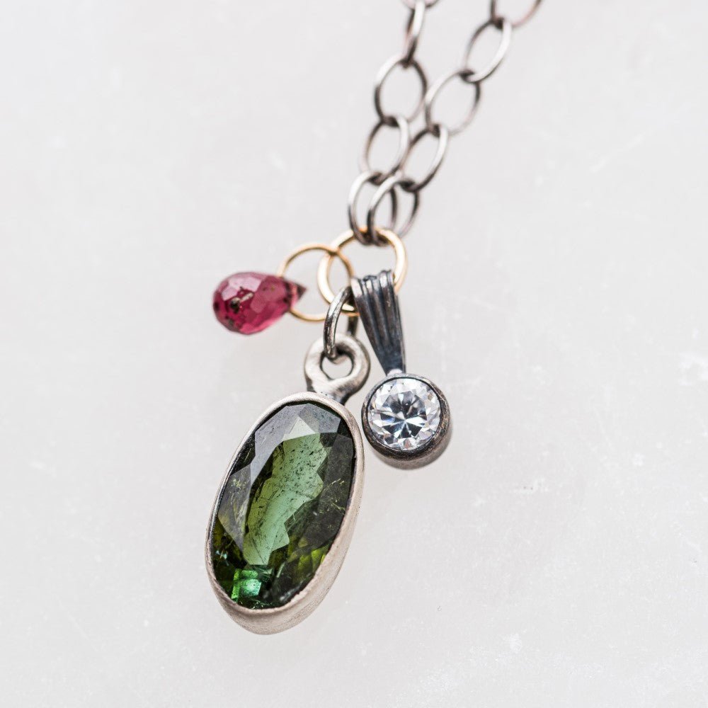 Tourmaline and Garnet Sterling hot Silver Necklace