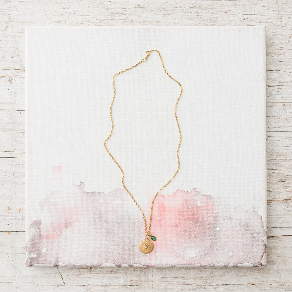 Diamond North Star Necklace with Emerald in 14k Gold – Original