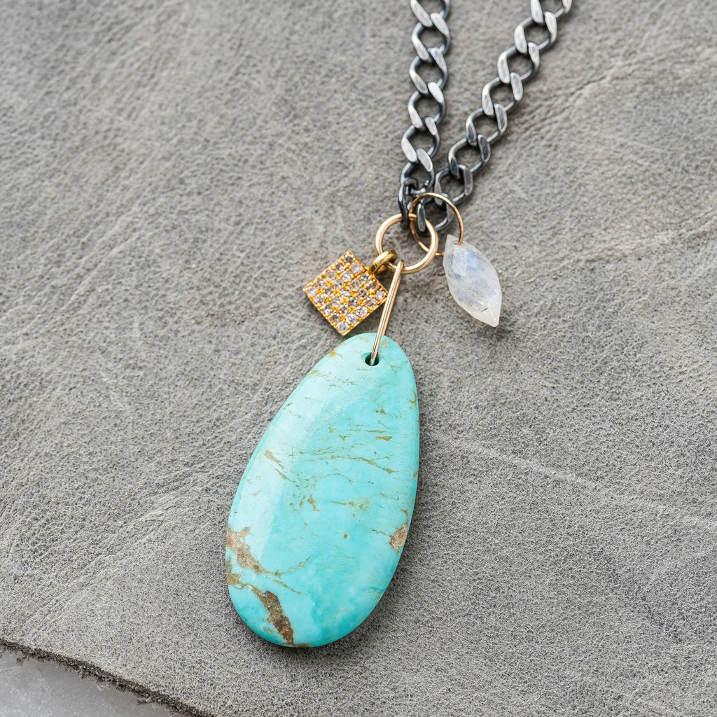 Turquoise and moonstone pendant Necklace leather shops