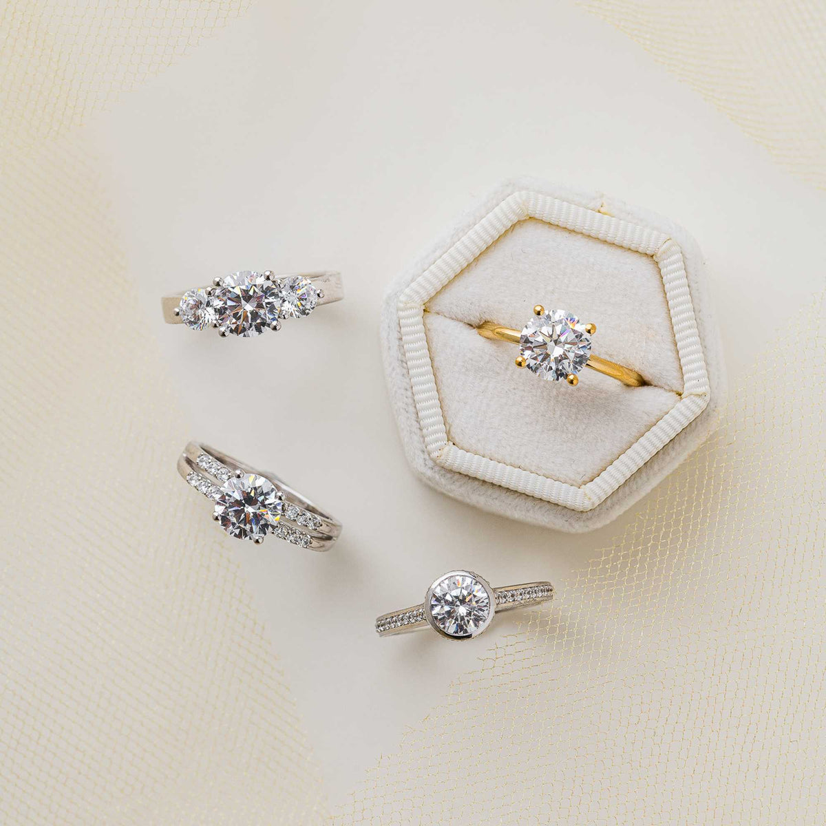 Lab-Grown Diamond Ring with Accented Split Shank in 14k White Gold ...